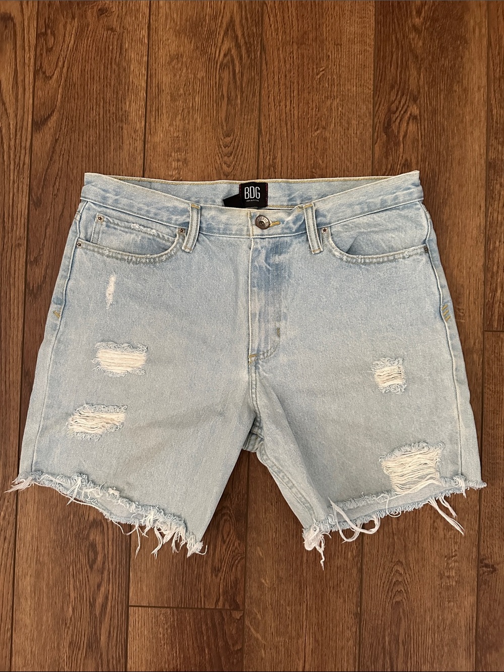 BDG Light Wash Distressed Denim Shorts